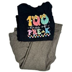 NWOT Chaser Girls Gray Soft Joggers & Black Pre-K Graphic Tee Shirt Shirt - 3T